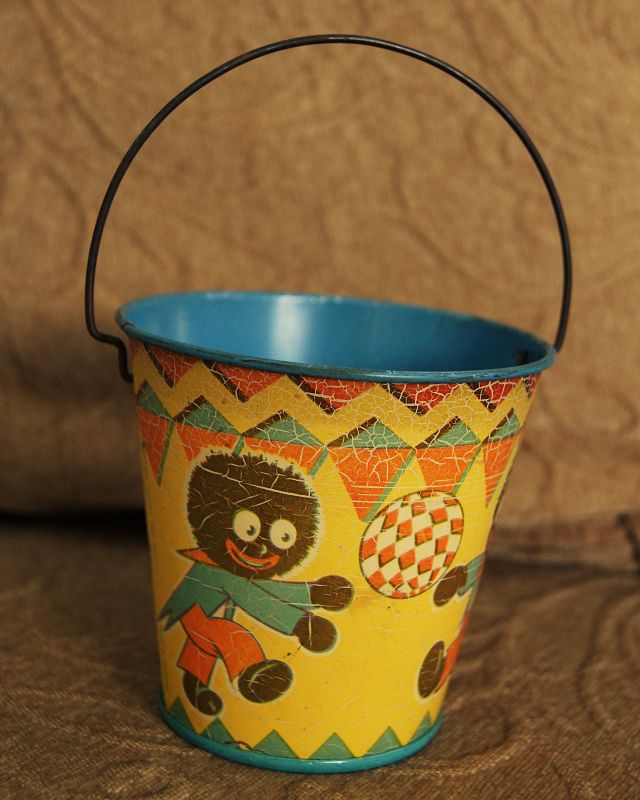 ExRare C1930s Golliwoggs HappyNak Seaside Toy Pail No4 Made in England