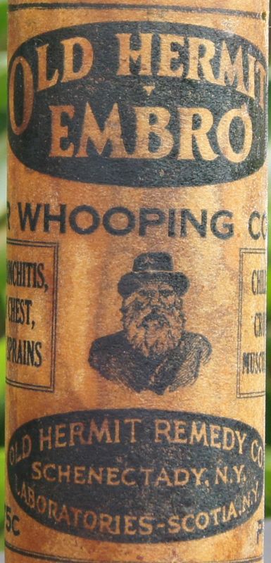 Fab C1915 Lung Patent Medicine OLD HERMIT EMBRO Apothecary Bottle