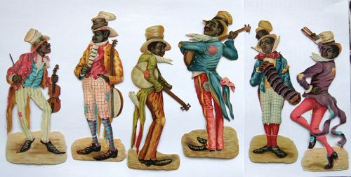 1880s Black Americana Group of 6 Musicians Die Cuts Bim Bros London