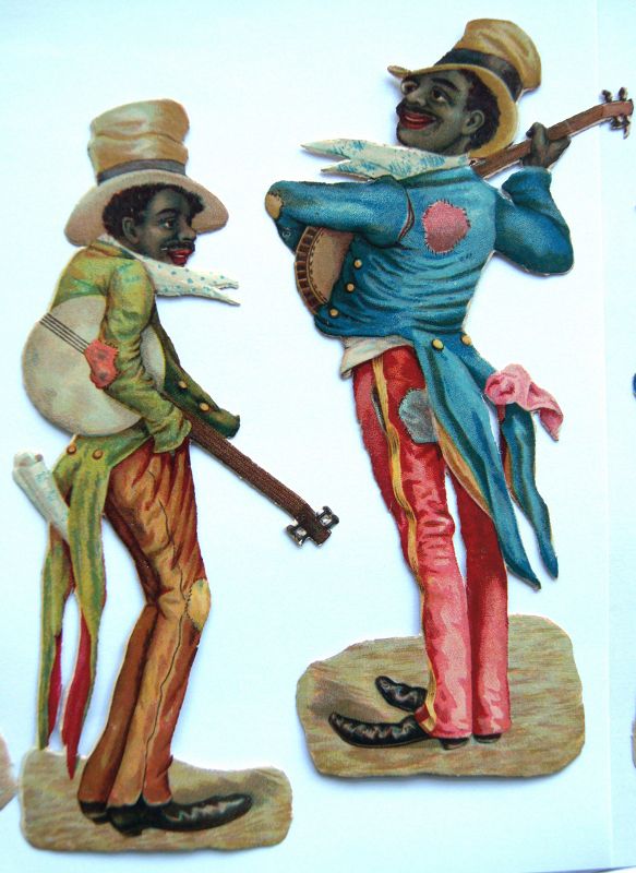 1880s Black Americana Group of 6 Musicians Die Cuts Bim Bros London