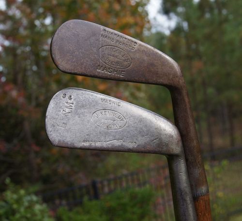 Two C1910 MASHIE Golf Clubs Scotland Smooth Face Hickory Shaft