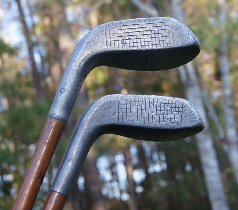 Two C1915 England Mills Standard Golf Putters Aluminum Hickory Shaft