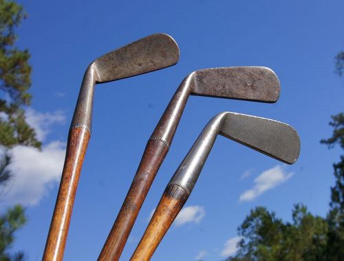 Three C1900-1905 Golf Clubs Spalding Hickory Shaft Smooth Face Irons