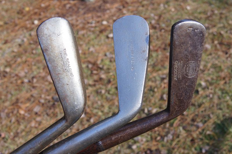 Three C1900-1905 Golf Clubs Spalding Hickory Shaft Smooth Face Irons
