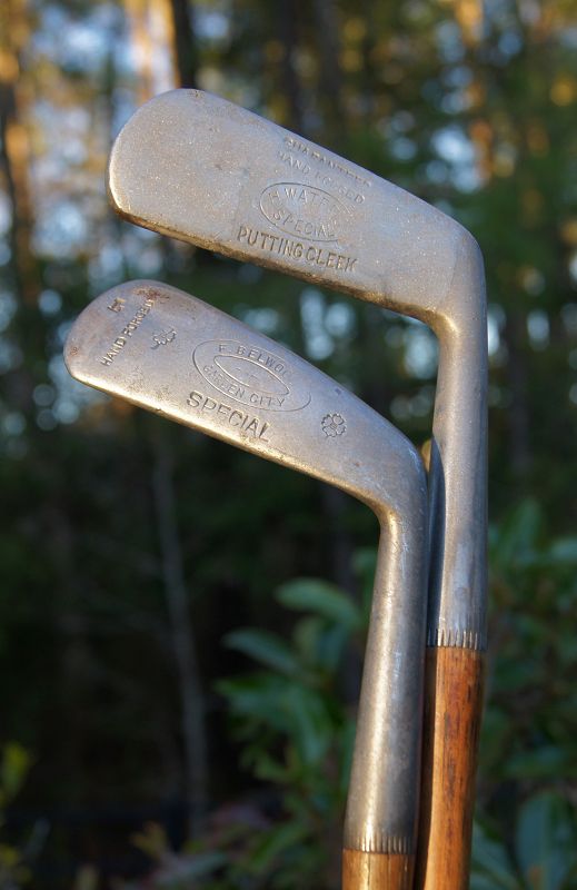 C1920-30 Golf Clubs F BELWOOD NY 7 Iron Hickory Shaft  + Putting Cleek