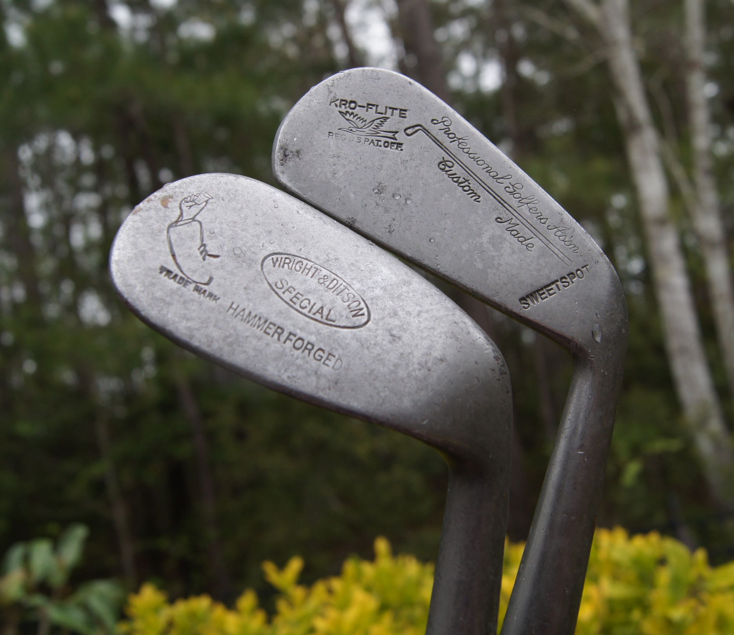 2 C1930 Golf Clubs Wright Ditson Niblick Mashie + Spalding 3 Iron