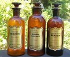 3 Sweet Wyeth Apothecary Bottles w/Shield Labels QUININE BENZOIN