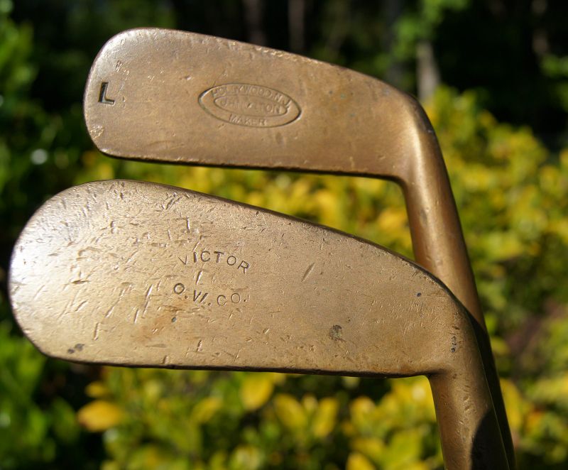 Two C1900 Golf Clubs Brass Smooth Face Hickory Era Hollywood NJ Mashie