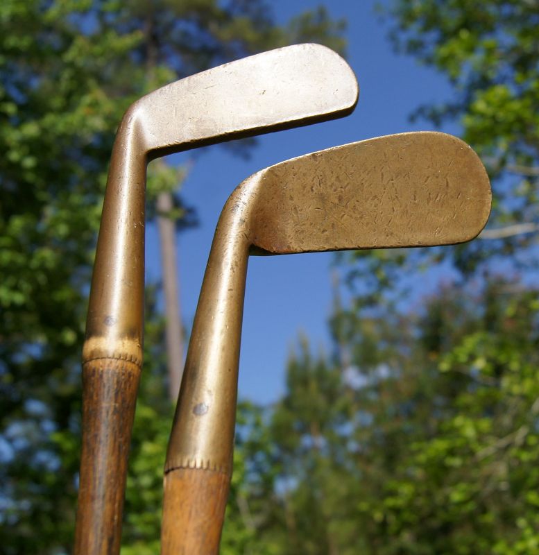 Two C1900 Golf Clubs Brass Smooth Face Hickory Era Hollywood NJ Mashie