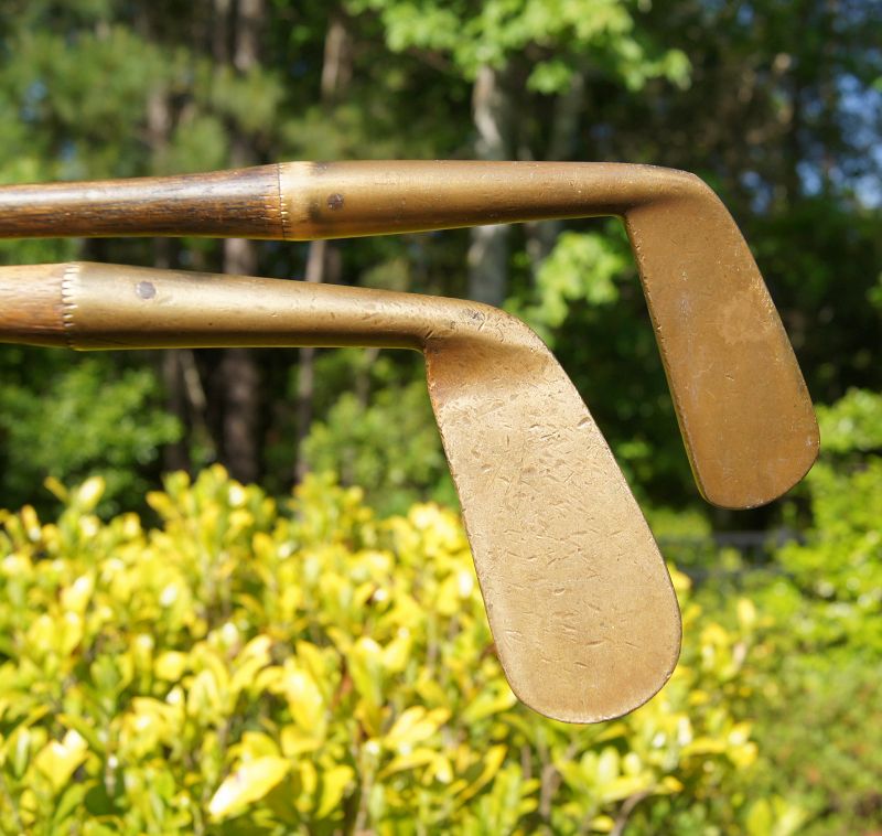 Two C1900 Golf Clubs Brass Smooth Face Hickory Era Hollywood NJ Mashie