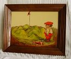 C1970s Comical Painting of Golfer in Knickers on Impossible Green