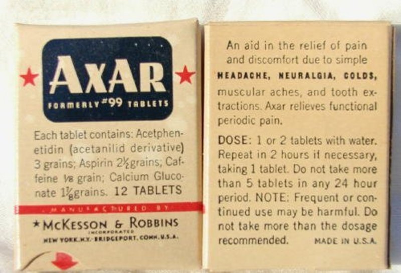 C1940-50s AXAR Pharmacy Headache Neuralgia Colds Display NOS