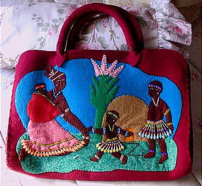 1940 Highly Detailed Wool ToteBag Black African Family w/Fab Bead Work