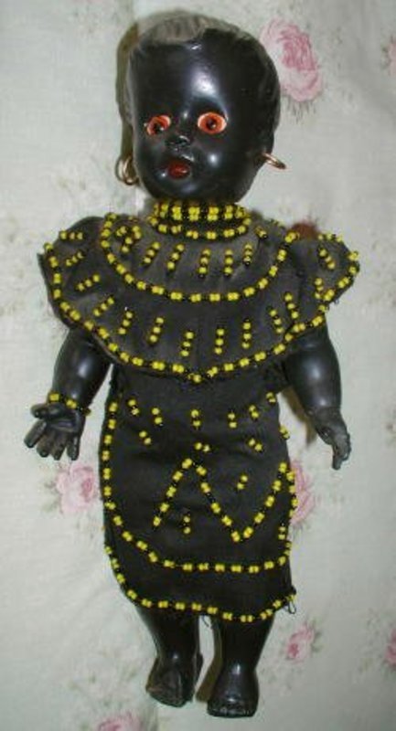 1940-50 Black Memorabilia Mammy African Dolls Mother + Baby BEADWORK