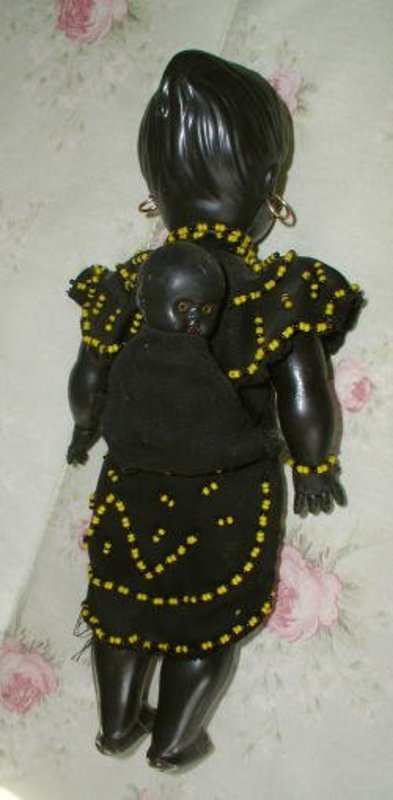 1940-50 Black Memorabilia Mammy African Dolls Mother + Baby BEADWORK