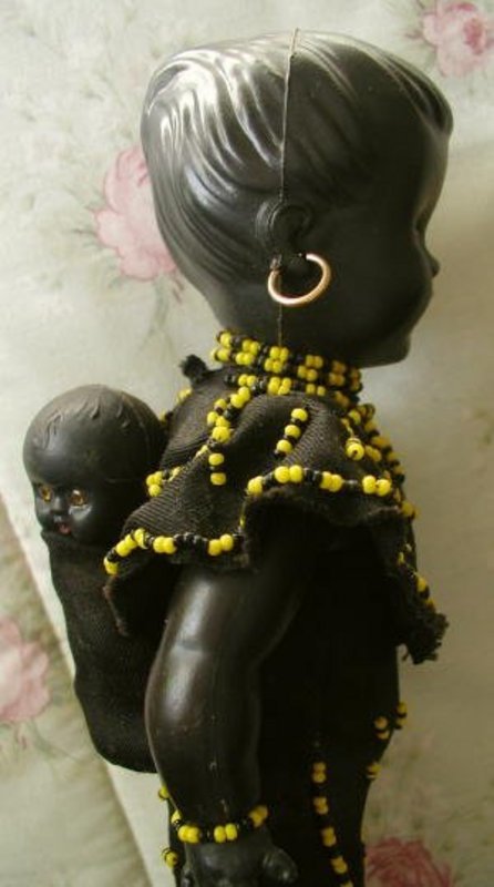 1940-50 Black Memorabilia Mammy African Dolls Mother + Baby BEADWORK
