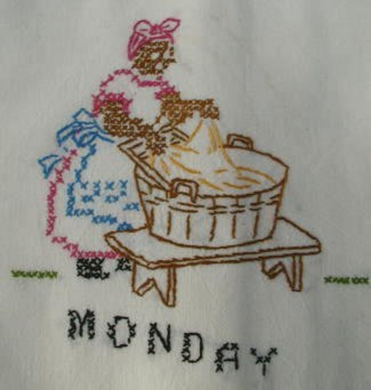 Two Black Americana Mammy Days of the Week Hand Embroidered Towels