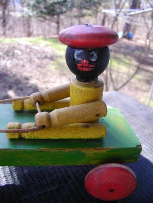 Black Memorabilia Hustler Wood Boy + Horse 30'sPull Toy