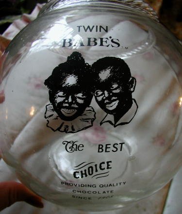 1950 Glass Chocolate Candy DisplayJar Twin Black Babies