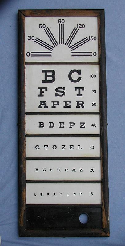 Vintage Framed Milk Glass Vision Eye Test Exam Chart