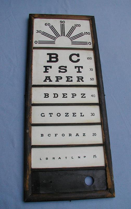 Vintage Framed Milk Glass Vision Eye Test Exam Chart