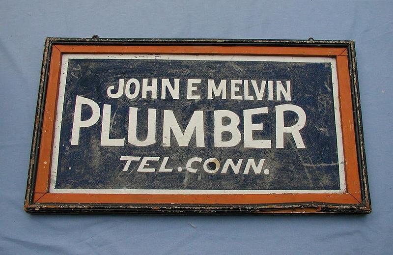 C1920s Painted Tin Connecticut Plumber Advertising Sign John E. Melvin
