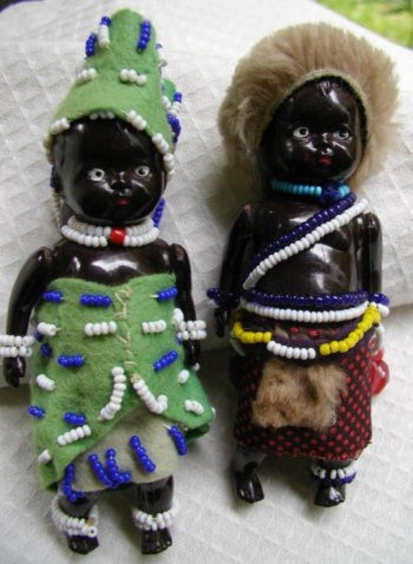 1940 Black Memorabilia Pair African Native HandPainted Beaded Dolls