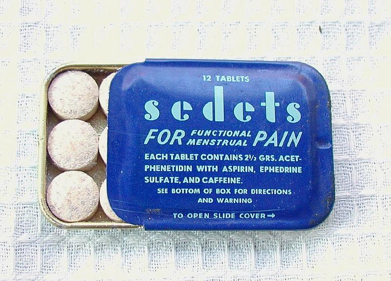 Female SEDETS Pain Pills Old Drug Store Pharmacy Tin