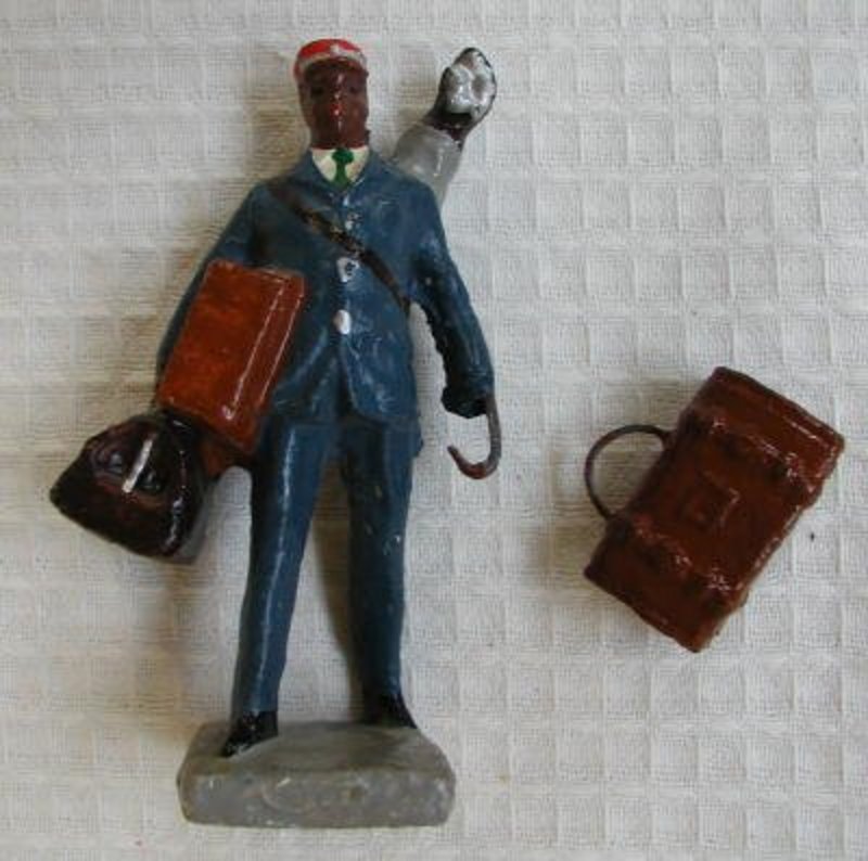 1930 Pot Metal Black Man Red Cap Railroad Porter Figure