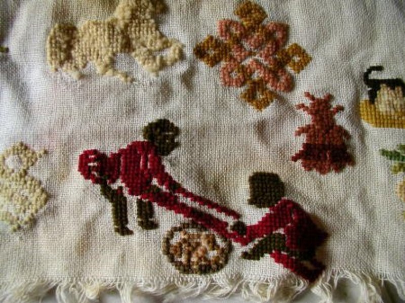 19thC Underground Railroad ? Wool Needlepoint Sampler