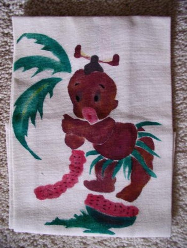1940s Little Brown Koko Story Book Character Hand-Painted Linen Towel