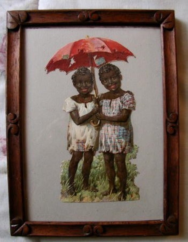 1900s Black Memorabilia Advertising Die Cut 2 Young Girls w/ Umbrella