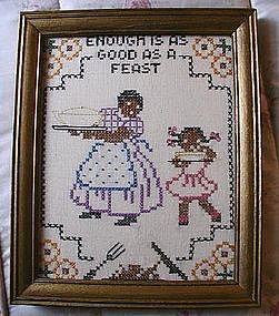 1950s Black Americana Mammy Cross Stitch Sampler