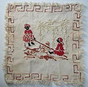 19C Folk Art Needlework Cross Stitch Sampler 2 Black Girls on SeeSaw