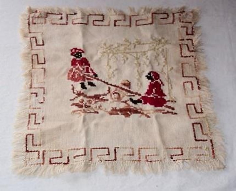 1880s Black Americana Needlework Cross Stitch Sampler 2 Girls onSeeSaw