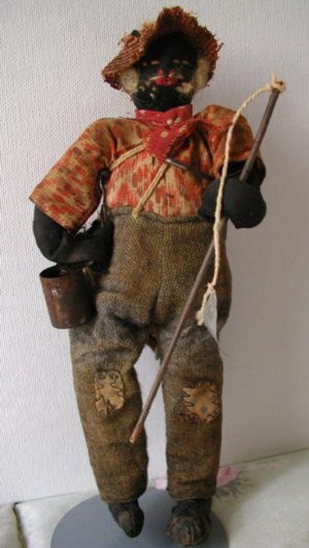 1930 Alabama WPA Folk Art Black Cloth Doll "Fisherman"