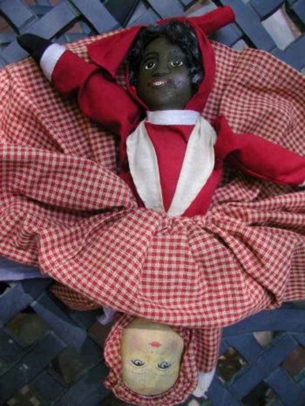 antique topsy turvy doll black white