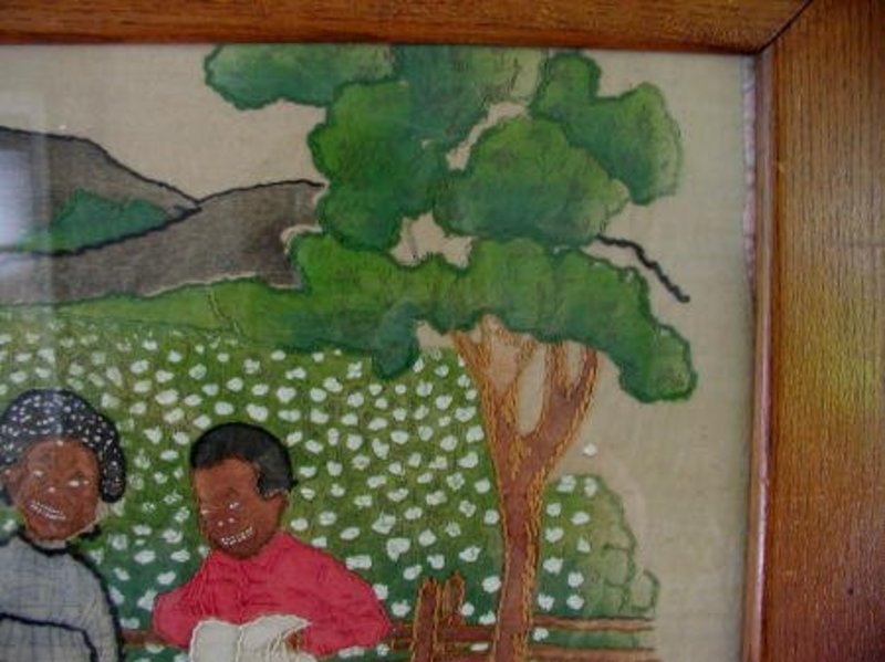 RARE 1890s Folk Art Painted Needlework Dixie Black Folk
