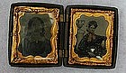 19thC 2 Tin Type Photos Civil War Era Women Double Gutta-Percha Case