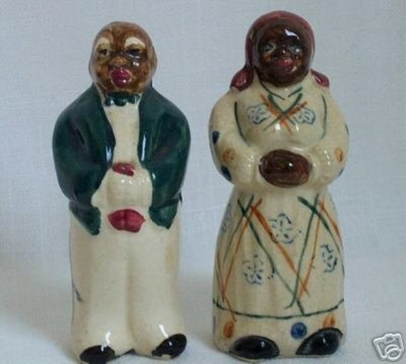 Very RARE Green Jacket Butler and Mammy Salt and Pepper