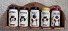 1950 Black Mammy Pappy 5 Ceramic Jars Spice Set w/ Rack