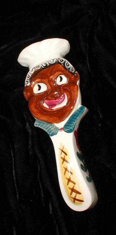 Colorful 1950s Japan Black Chef Ceramic Spoon Rest