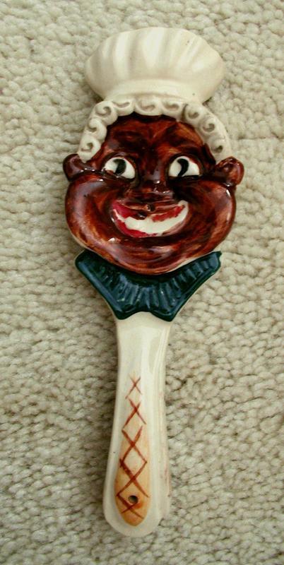 Colorful 1950s Japan Black Chef Ceramic Spoon Rest