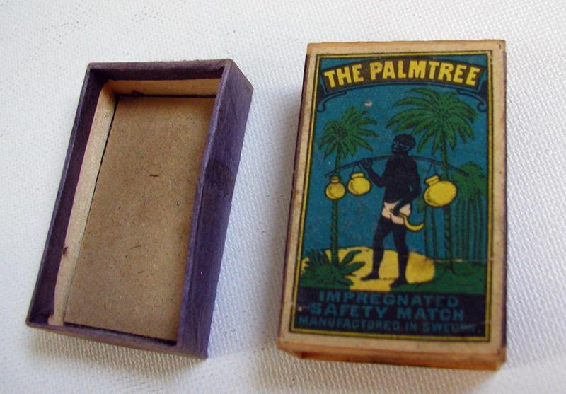 1930s Black Memorabilia Match Box w/ Black Man Palm Tree Coconuts