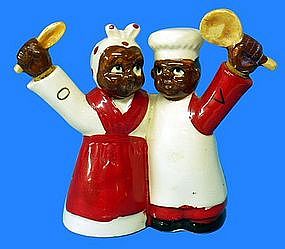 1940s Japan Black Mammy + Male Chef Oil Vinegar Cruet