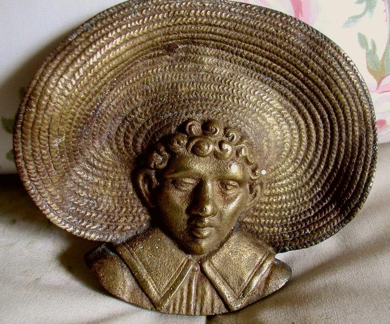 VeryUnusual 1920 Brass Ashtray Black Boy with Straw Hat