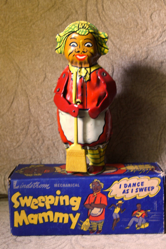 1930 Mammy Lithographed Tin Wind Up Sweeper Toy w/BOX