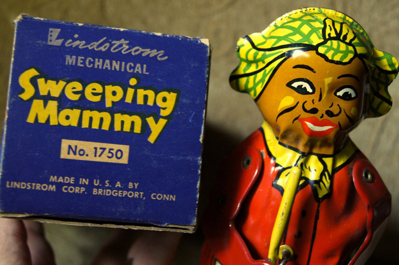 1930 Mammy Lithographed Tin Wind Up Sweeper Toy w/BOX