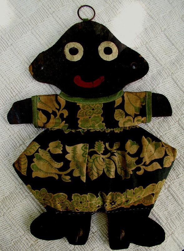 1930s HandMade Black Girl Wood + Cloth Key Hanger