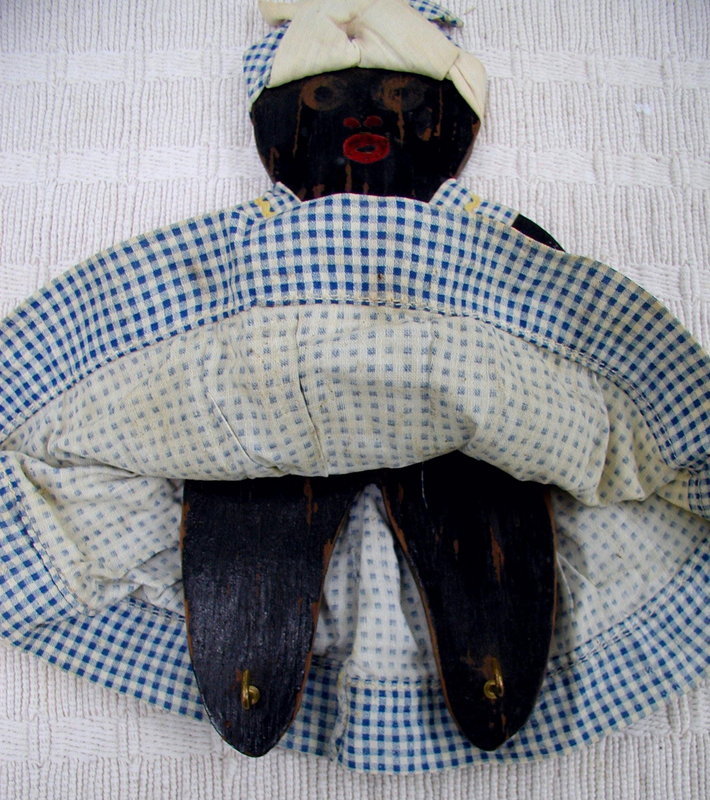 1930s HandMade Black Mammy Wood + Cloth Key Hanger